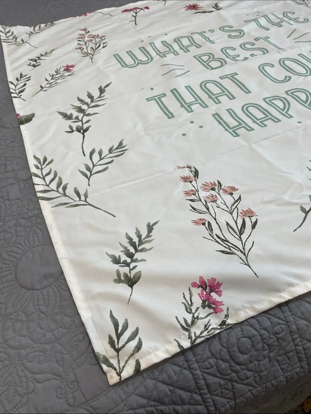 Forever 21 cream tapestry with Pink Floral and Green Lettering